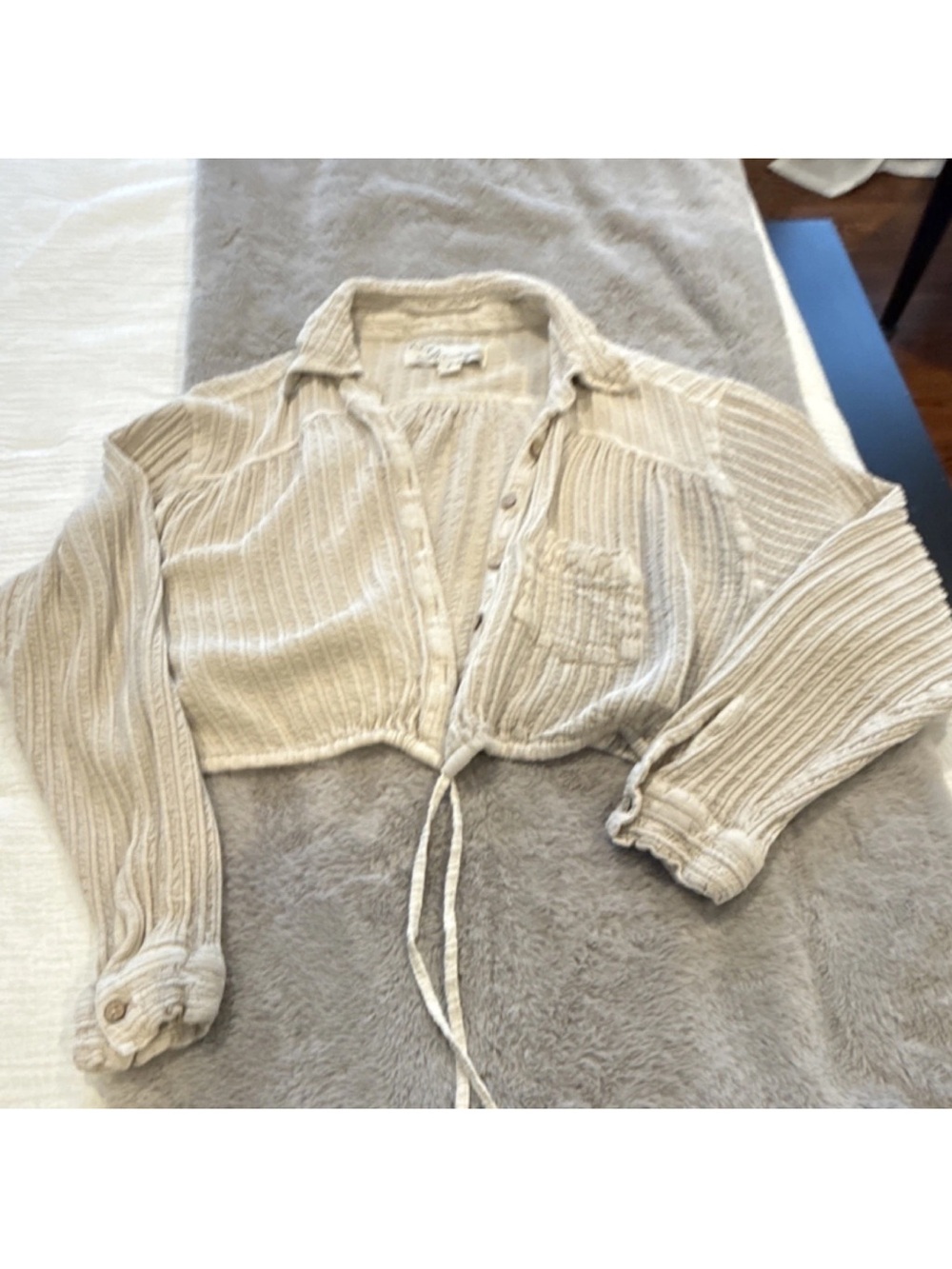 Vintage Cream Ribbed Tie-Front Cardigan